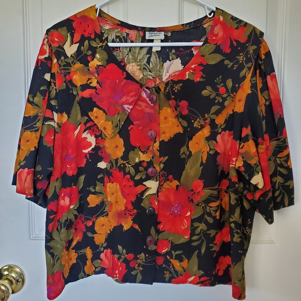 Vintage 80s floral button up, size M-L